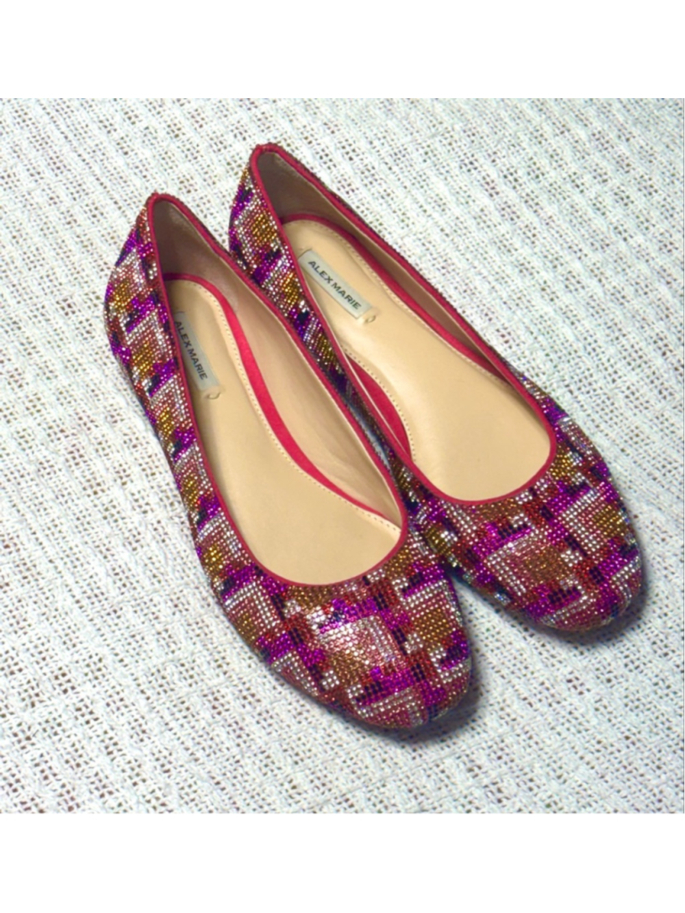 Maximalist Rhinestone Ballet Flats by Alex Marie Geometric Purple Pink Gold SZ 6